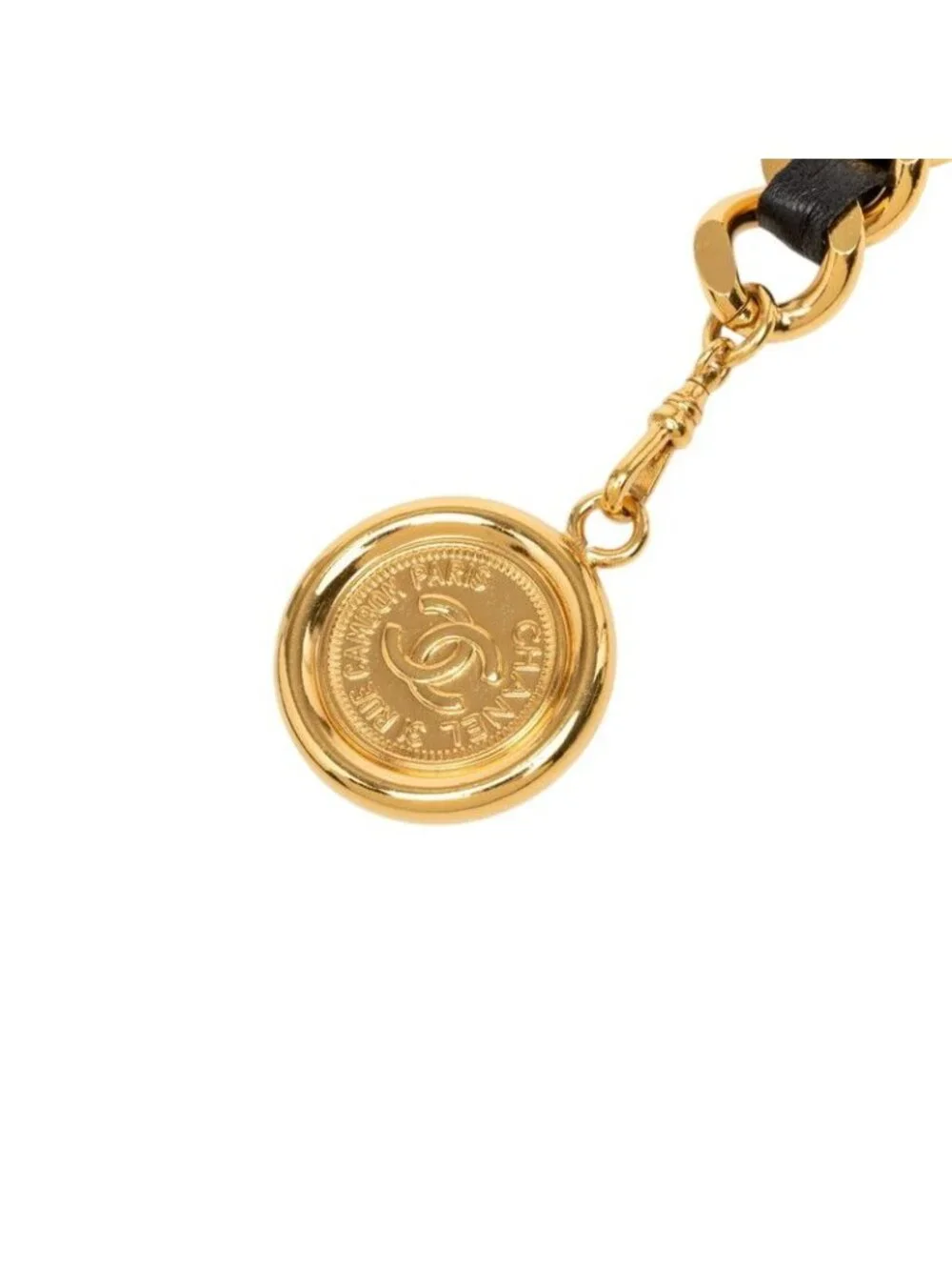 Chanel 31 Rue Cambon Chain Belt Gold Black Plated Leather